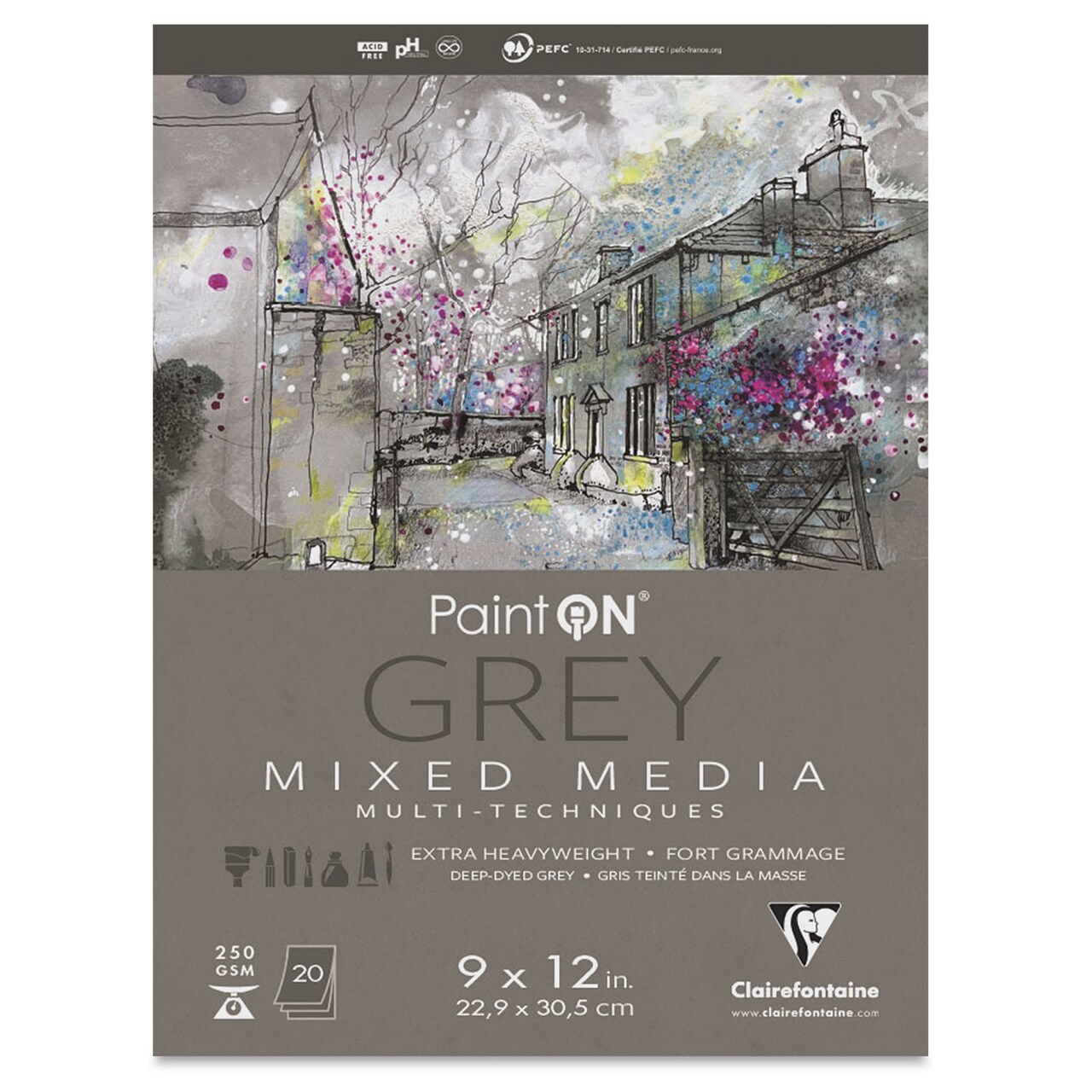 Clairefontaine PaintOn Mixed Media Pad - Grey, 9" x 12", 20 Sheets